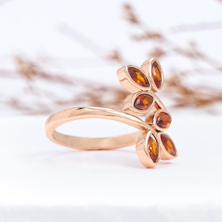 Olivenorma Garnet Leaf Shape Adjustable Ring