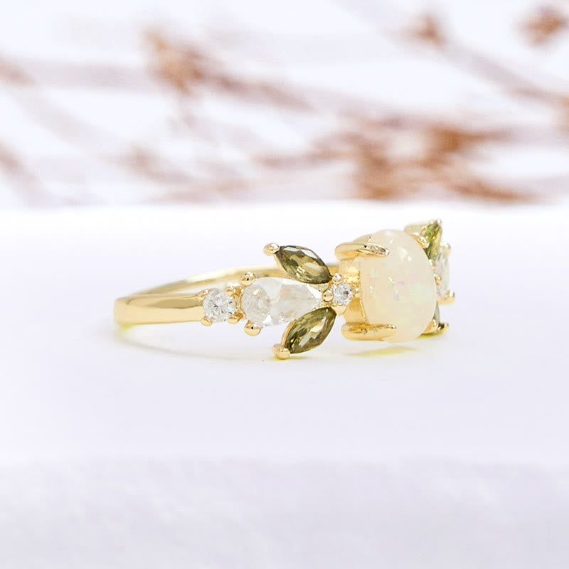 Olivenorma Delicate Opal Leaf Peridot Zircon Ring