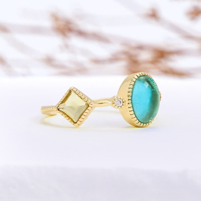 Olivenorma Vintage Oval Aquamarine Square Citrine Ring