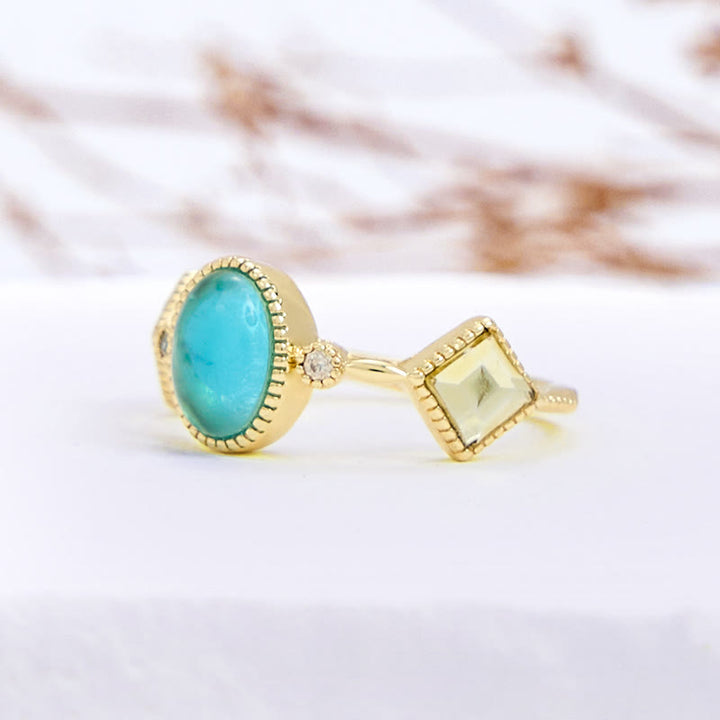 Olivenorma Vintage Oval Aquamarine Square Citrine Ring