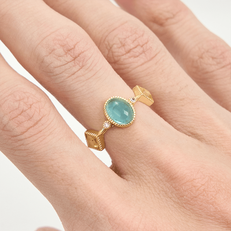 Olivenorma Vintage Oval Aquamarine Square Citrine Ring