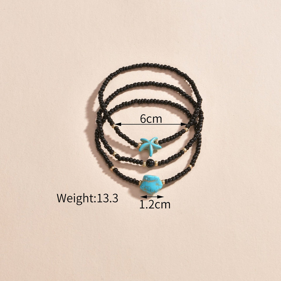 Olivenorma 3Pcs Turquoise Black Onyx Starfish Beaded Anklet