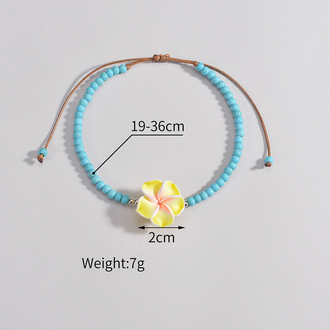 Olivenorma Turquoise Plumeria Beaded Anklet