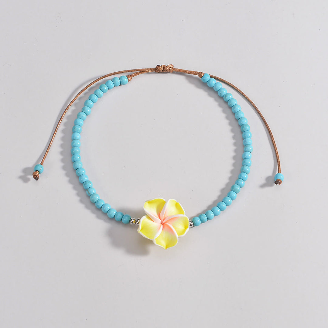 Olivenorma Turquoise Plumeria Beaded Anklet