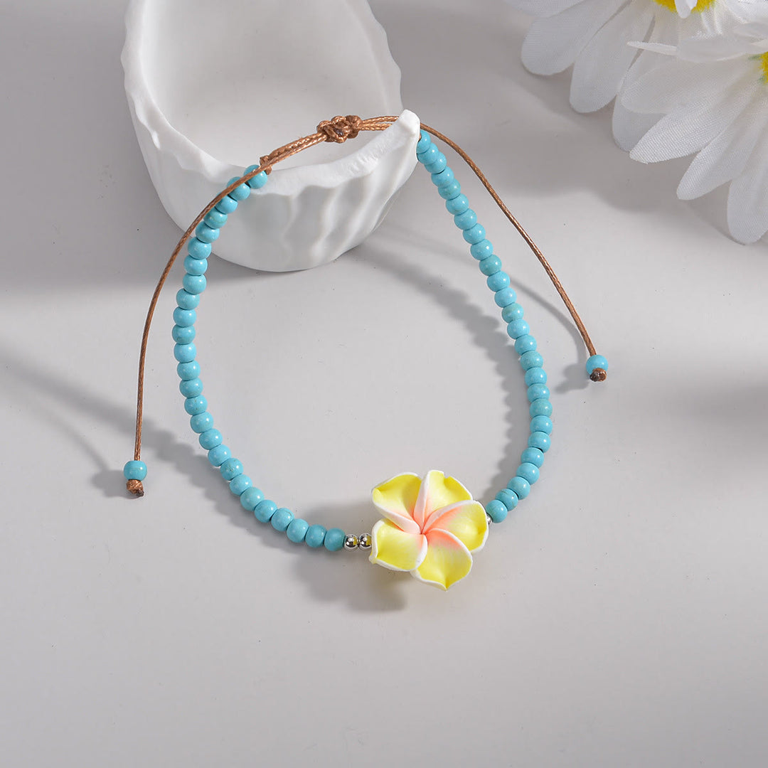 Olivenorma Turquoise Plumeria Beaded Anklet