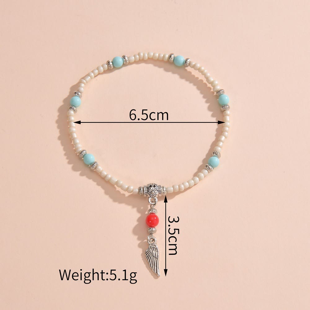 Olivenorma White Turquoise Beaded Metal Feather Pendant Anklet