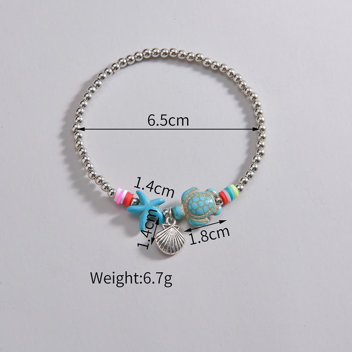 Olivenorma Turquoise Metal Shell Wooden Bead Pendant Anklet