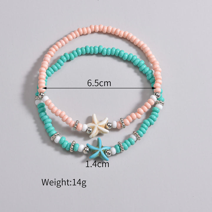 Olivenorma 2Pcs Turquoise Rhodochrosite Starfish Beads Anklet