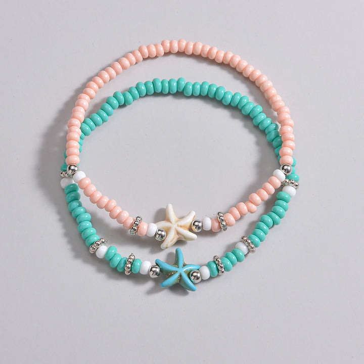 Olivenorma 2Pcs Turquoise Rhodochrosite Starfish Beads Anklet