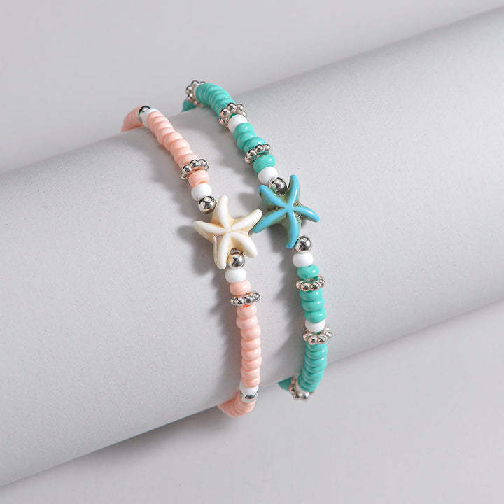 Olivenorma 2Pcs Turquoise Rhodochrosite Starfish Beads Anklet