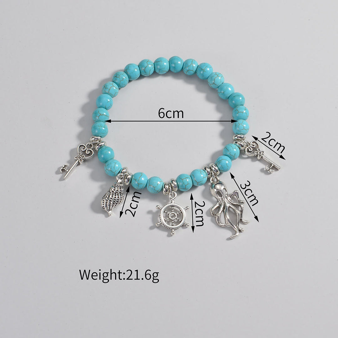 Olivenorma Turquoise Beaded Metal Sea Life Pendant Anklet