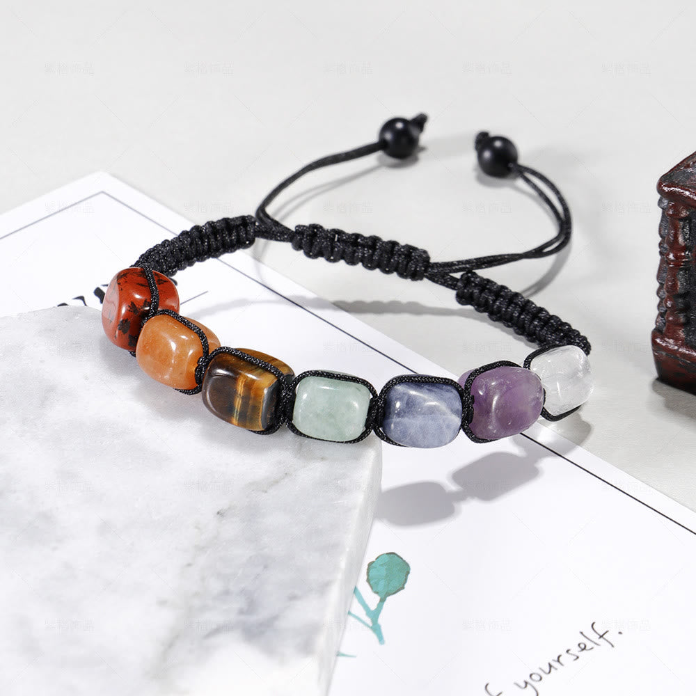 Olivenorma 7 Chakra Crystal Gemstone Bead Braided Wrap Men Bracelet  - Chakra - image 1