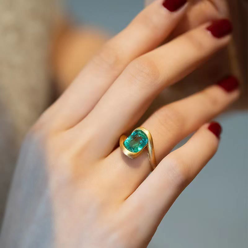 Olivenorma Square Cut Emerald Eye of Cyclone Ring