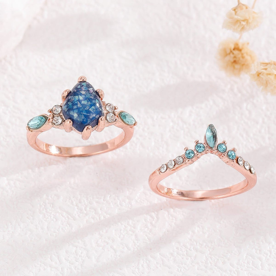 Olivenorma 2Pcs Blue Opal Topaz Crown Ring