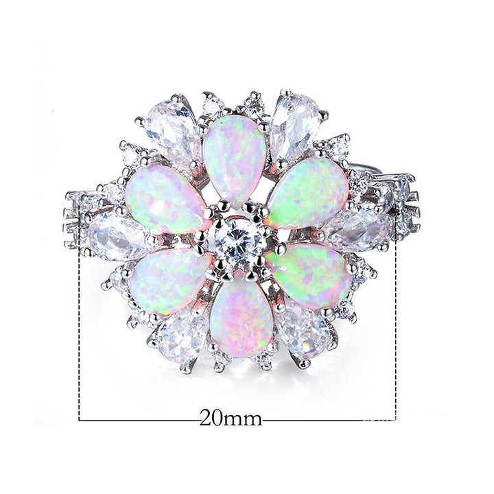 Olivenorma Pink Opal Flower Floral Ring