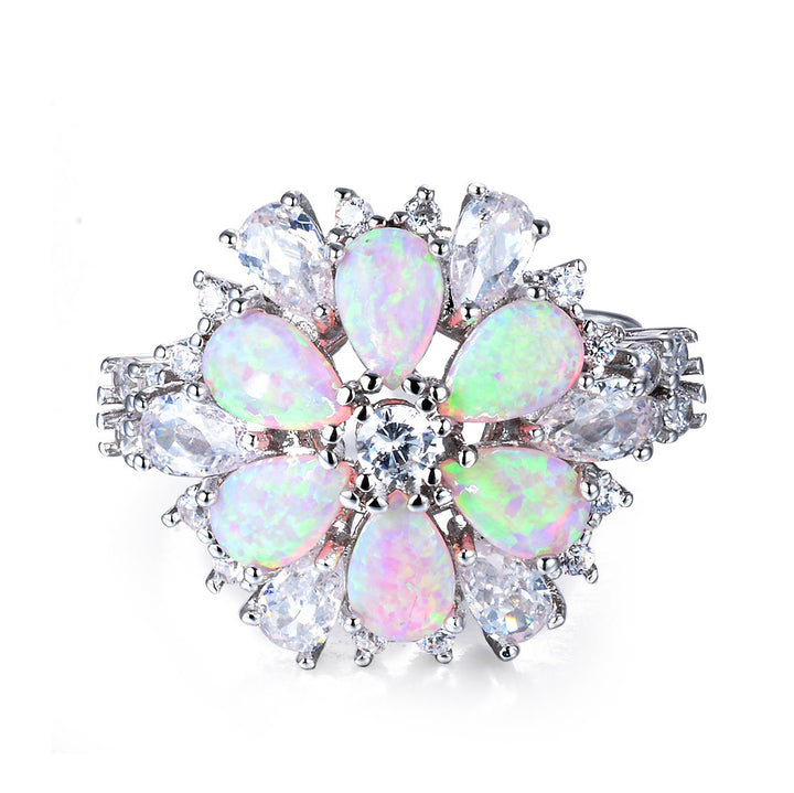 Olivenorma Pink Opal Flower Floral Ring