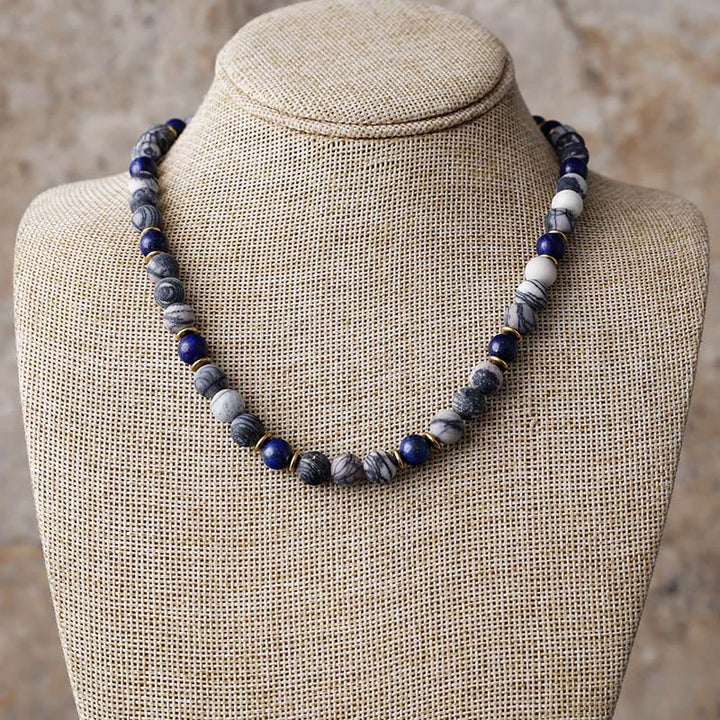 Olivenorma Lapis Lazuli Black Silk Stone Beaded Necklace