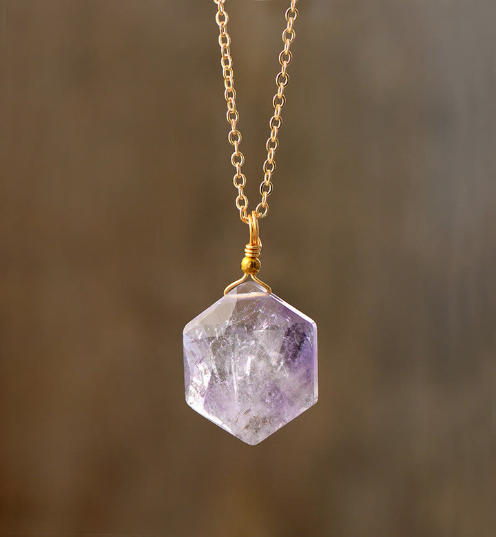 Olivenorma Hexagonal Cut Natural Stone Pendant Necklace