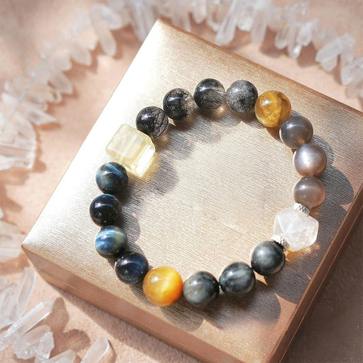 Olivenorma Hawk's Eye Quartz Black Quartz Rutilated Bracelet