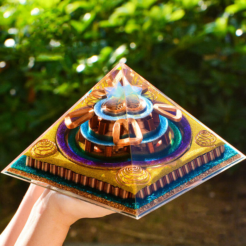 Olivenorma Metatron's Cubeb Cut Opalite Orgone Pyramid