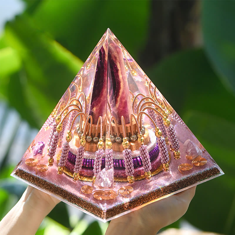 Olivenorma Rainbow Fluorite Energy Tower Lepidolite Orgone Pyramid