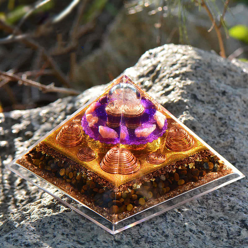 Olivenorma "Fortune Hunter" Sun Stone Tiger Eye Orgone Pyramid