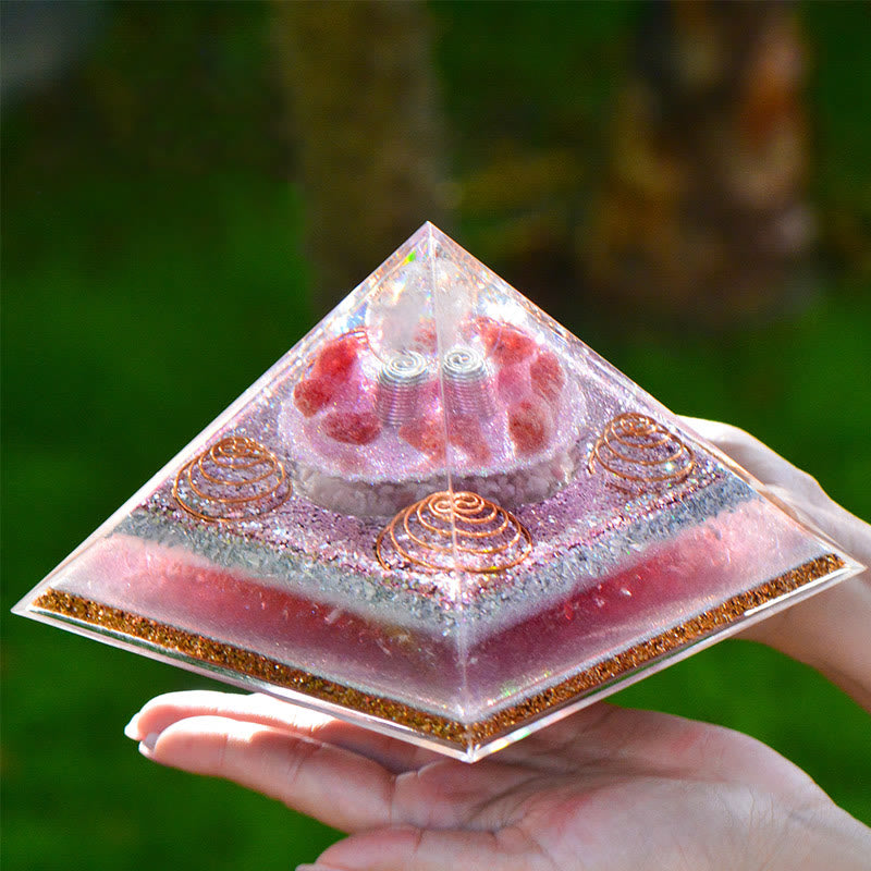 Olivenorma "Love Magic" Lepidolite Strawberry Quartz Orgone Pyramid