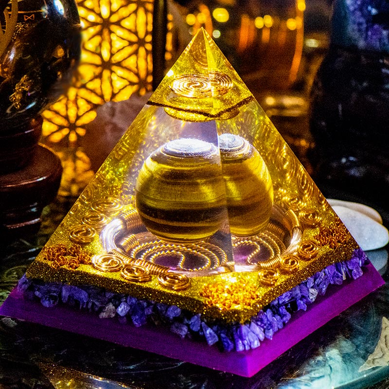 Olivenorma Charoite Tiger Eye Sphere Orgone Pyramid