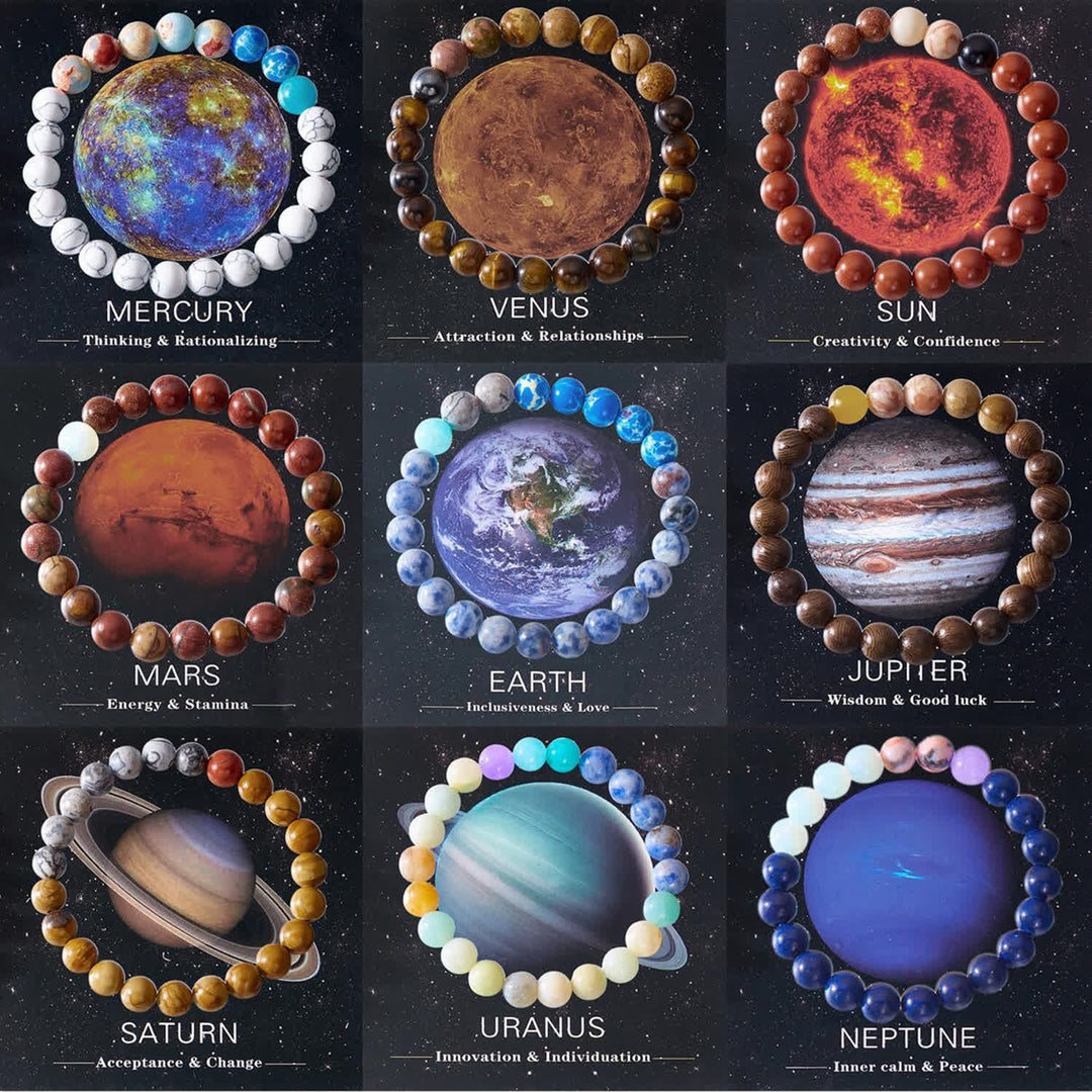 Olivenorma Solar System Eight Planets Crystal Bracelet with Card