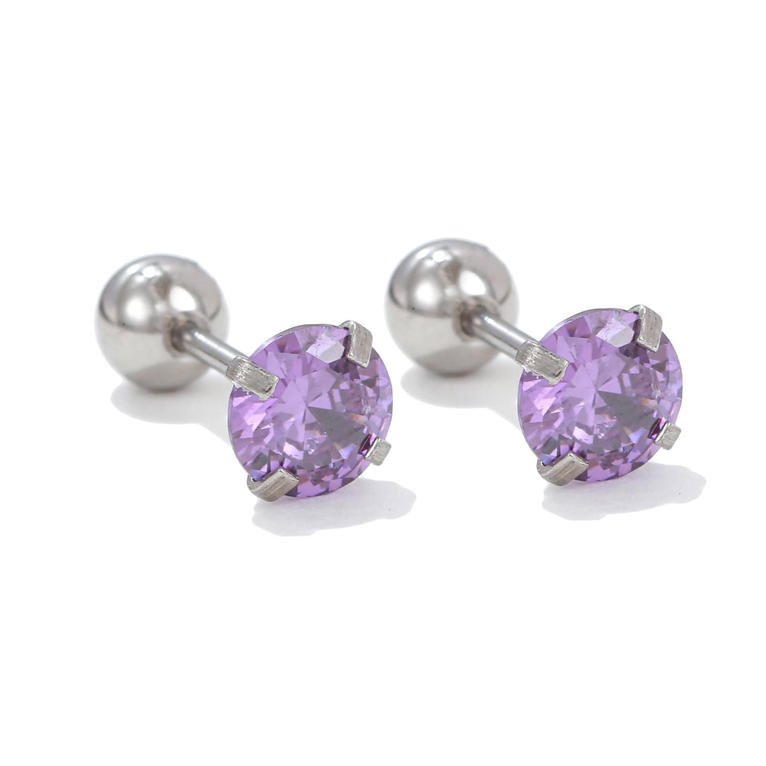 Olivenorma Geometric Cut Colored Zirconia Silver Studs Earrings