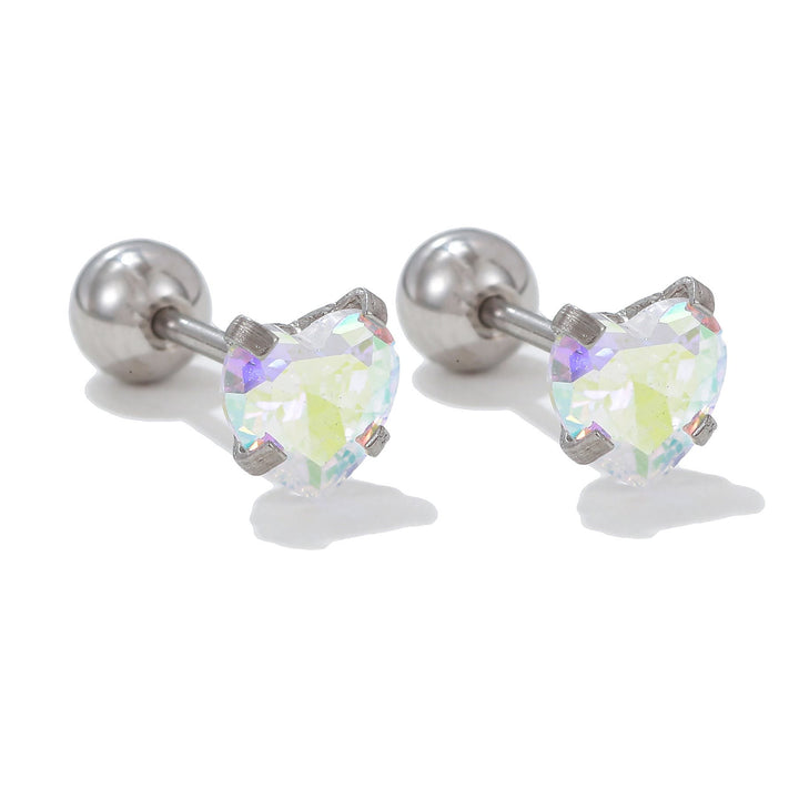 Olivenorma Geometric Cut Colored Zirconia Silver Studs Earrings