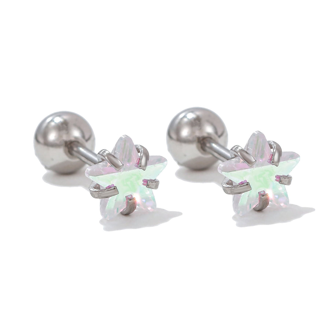 Olivenorma Geometric Cut Colored Zirconia Silver Studs Earrings