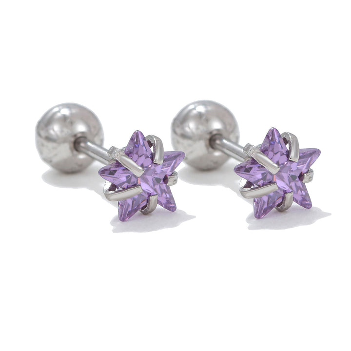 Olivenorma Geometric Cut Colored Zirconia Silver Studs Earrings