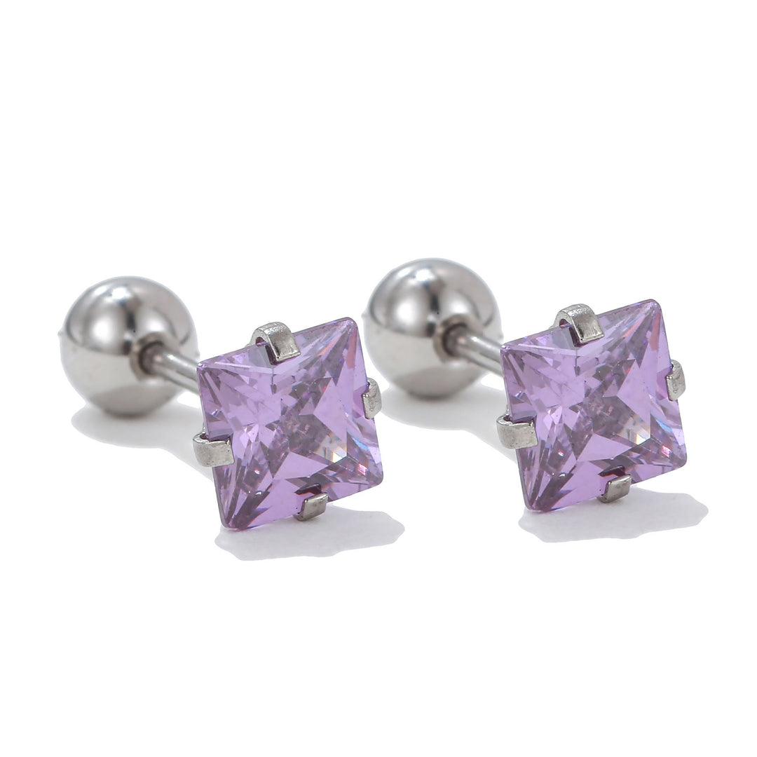 Olivenorma Geometric Cut Colored Zirconia Silver Studs Earrings