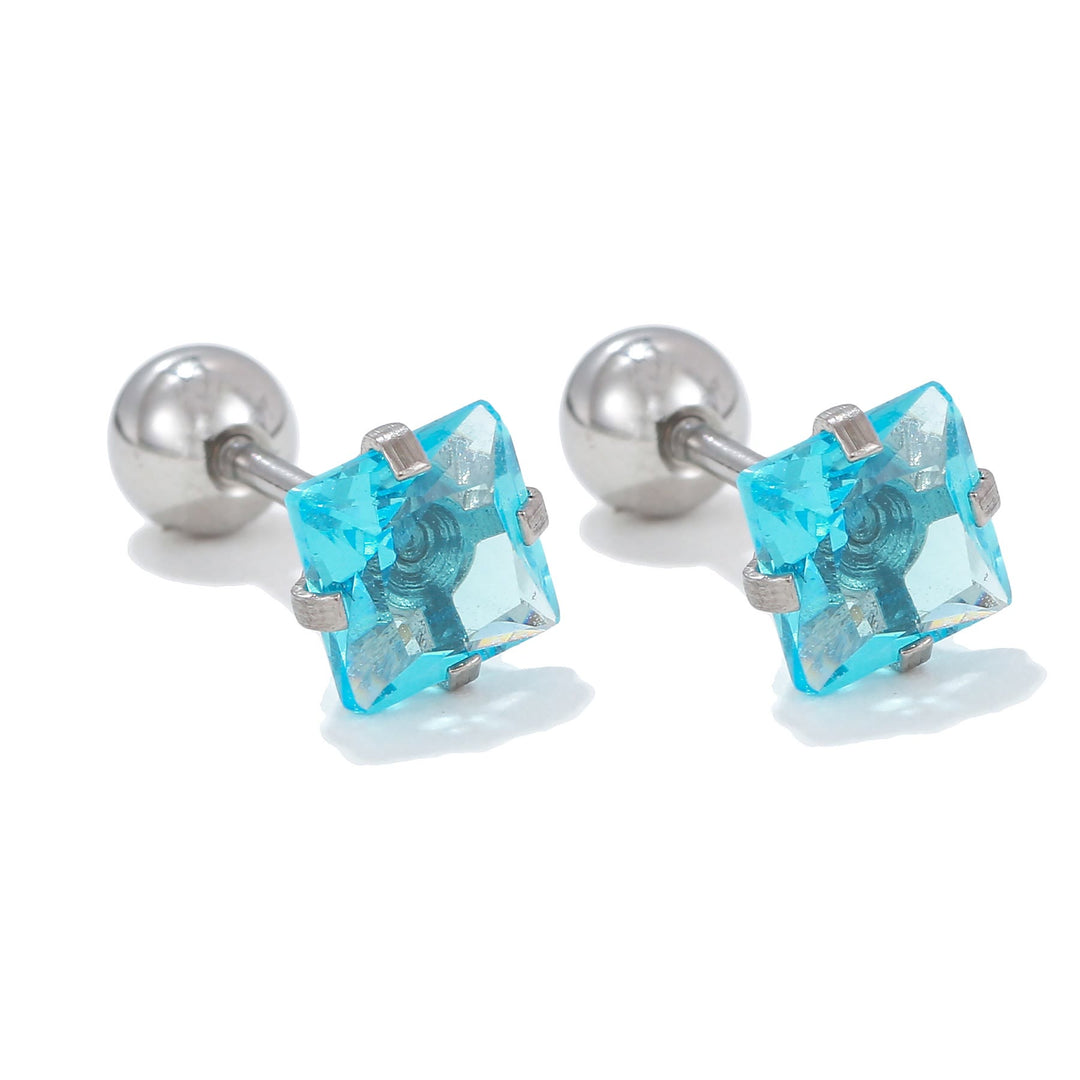 Olivenorma Geometric Cut Colored Zirconia Silver Studs Earrings