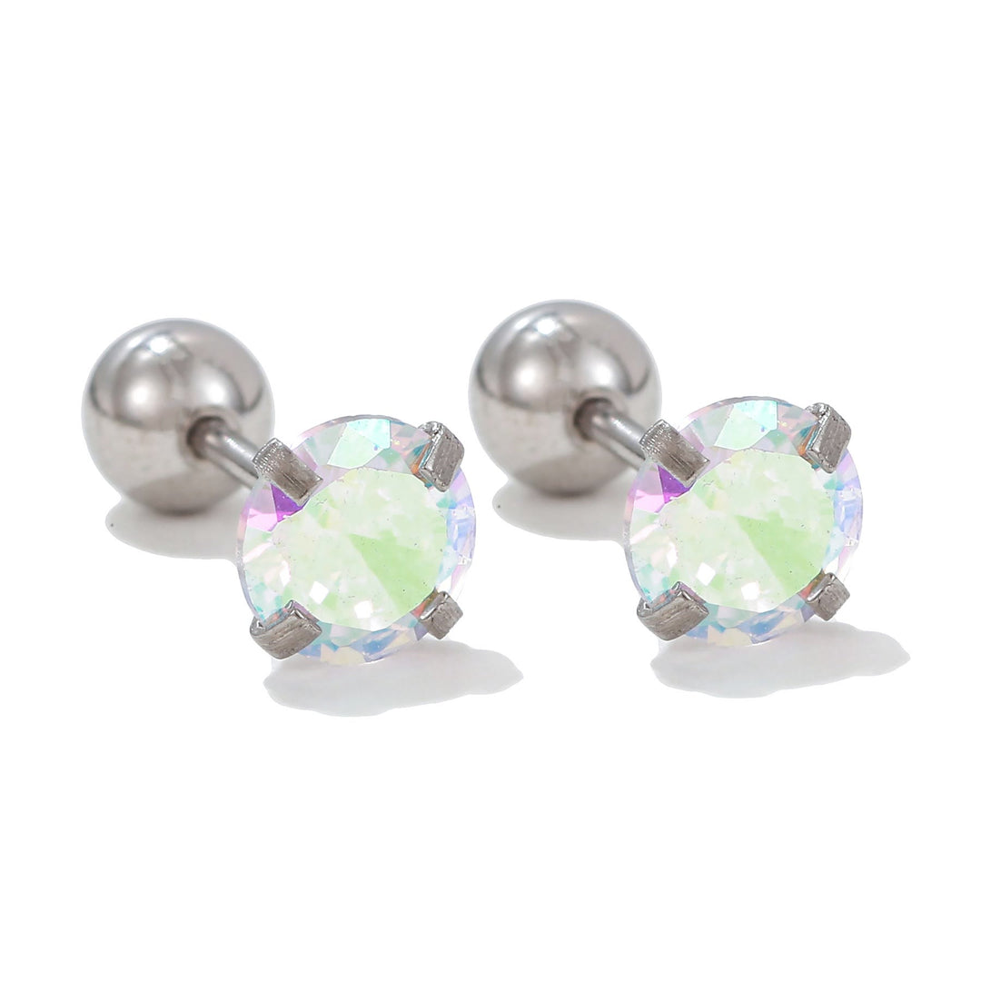 Olivenorma Geometric Cut Colored Zirconia Silver Studs Earrings