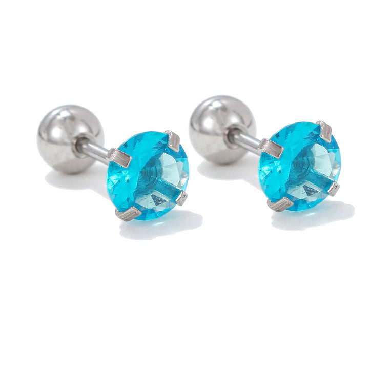 Olivenorma Geometric Cut Colored Zirconia Silver Studs Earrings