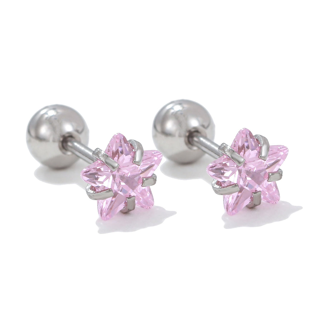 Olivenorma Geometric Cut Colored Zirconia Silver Studs Earrings