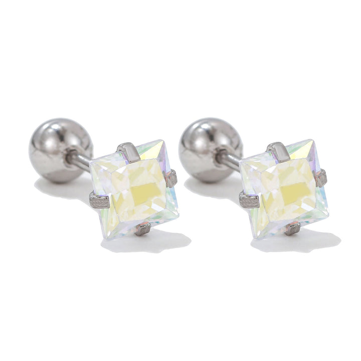 Olivenorma Geometric Cut Colored Zirconia Silver Studs Earrings