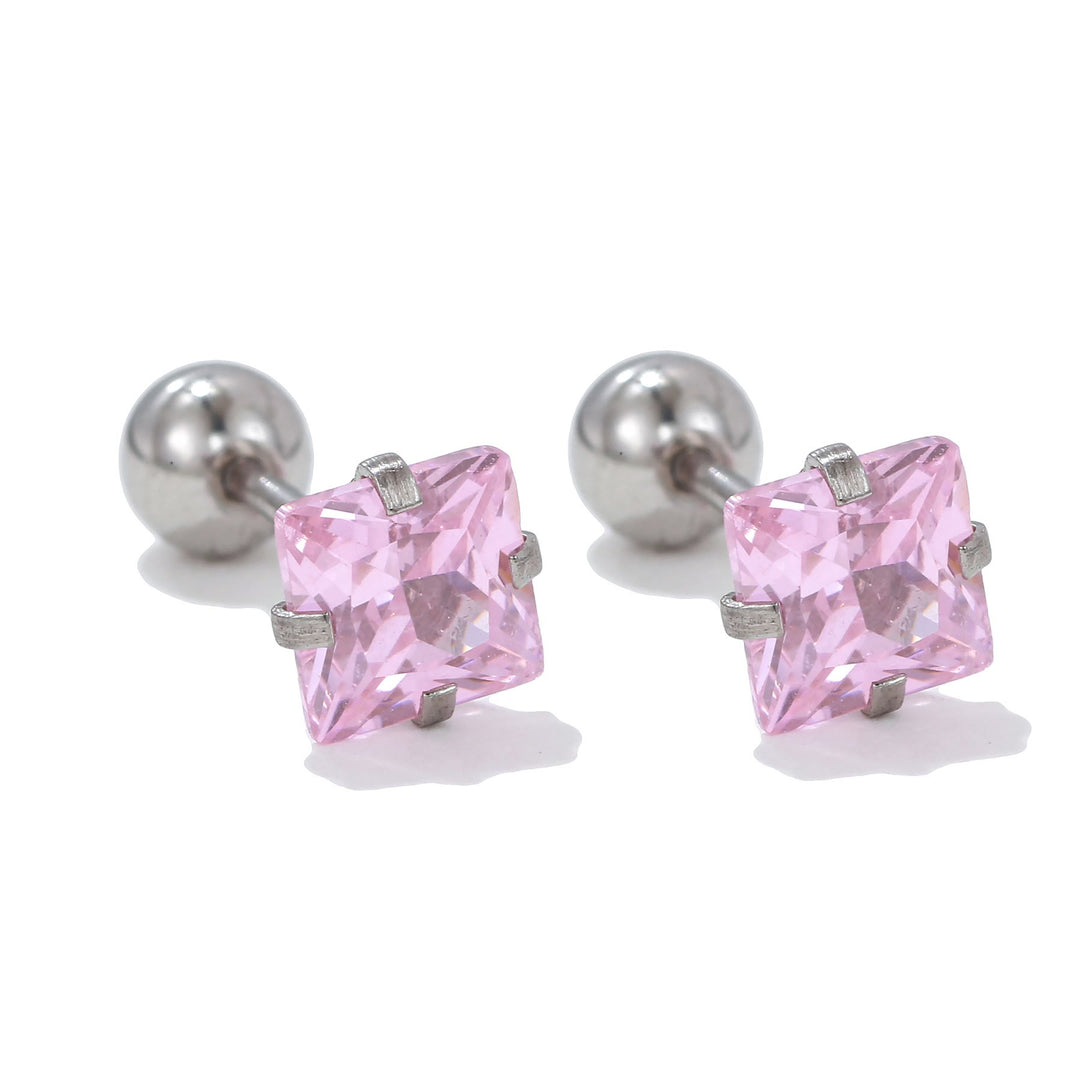 Olivenorma Geometric Cut Colored Zirconia Silver Studs Earrings