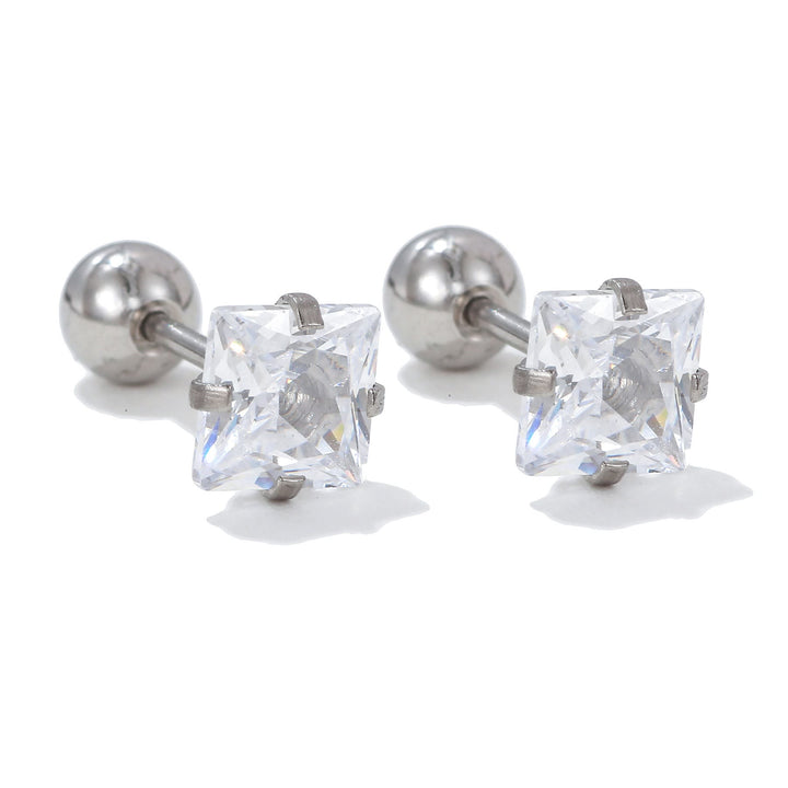 Olivenorma Geometric Cut Colored Zirconia Silver Studs Earrings