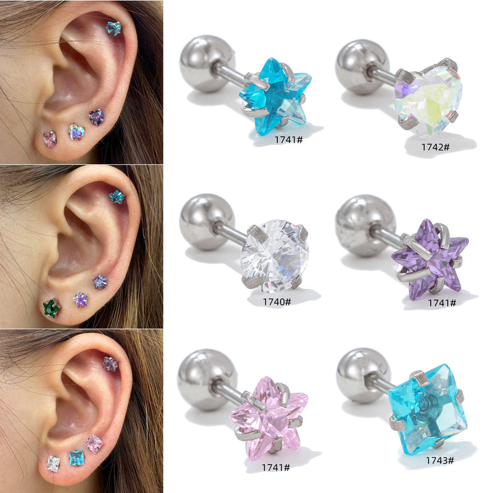 Olivenorma Geometric Cut Colored Zirconia Silver Studs Earrings