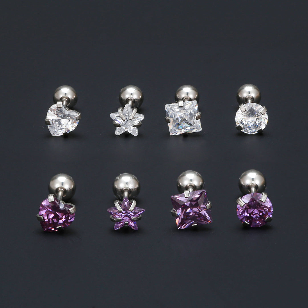 Olivenorma Geometric Cut Colored Zirconia Silver Studs Earrings