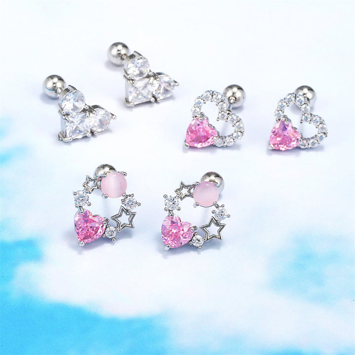 Olivenorma Lovely Heart Cut Pink Opal Zircon Earrings