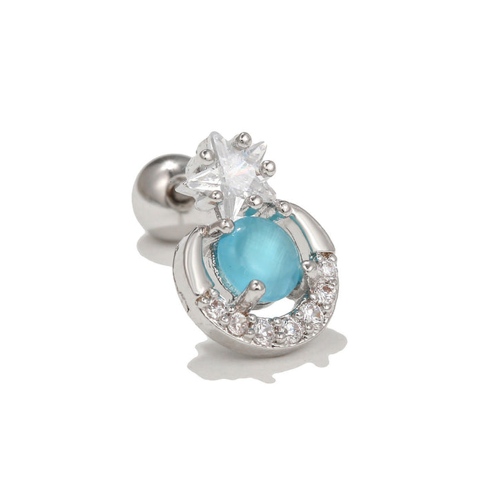 Olivenorma Exquisite White Zircon Studs Earrings - Blue Cat's Eye Stone - image 18