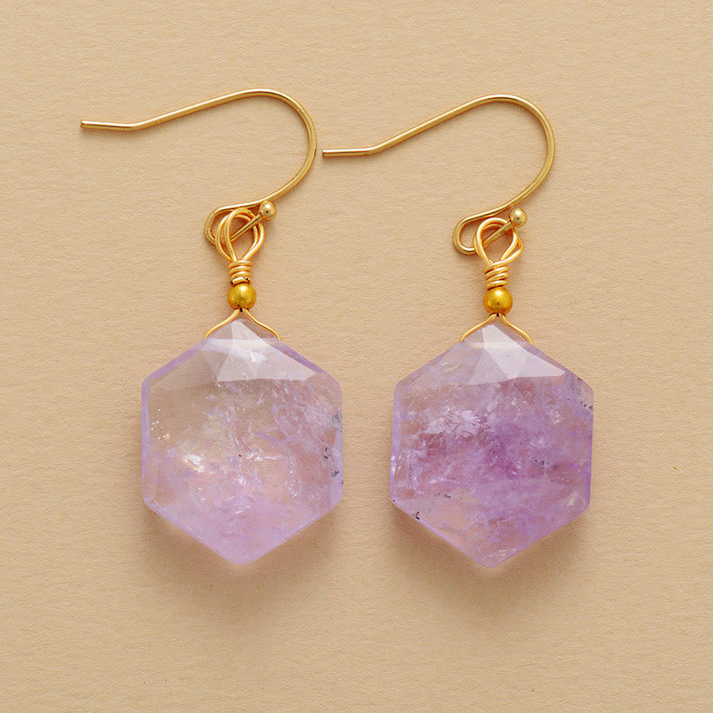 Olivenorma Hexagonal Faceted Cut Amethyst Lapis Lazuli Earrings