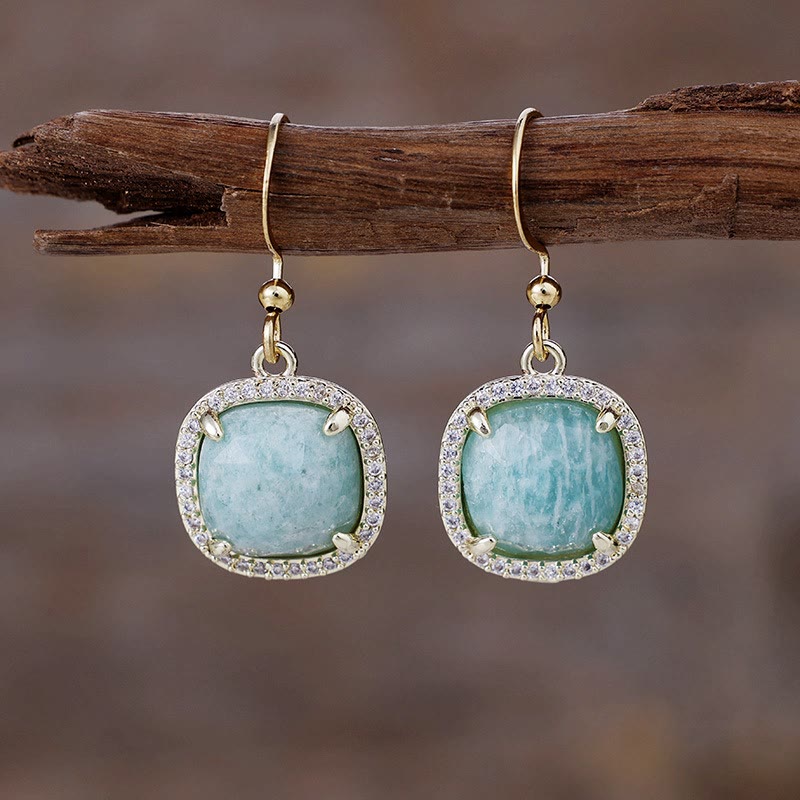 Olivenorma Square Cut Natural Crystal Earrings