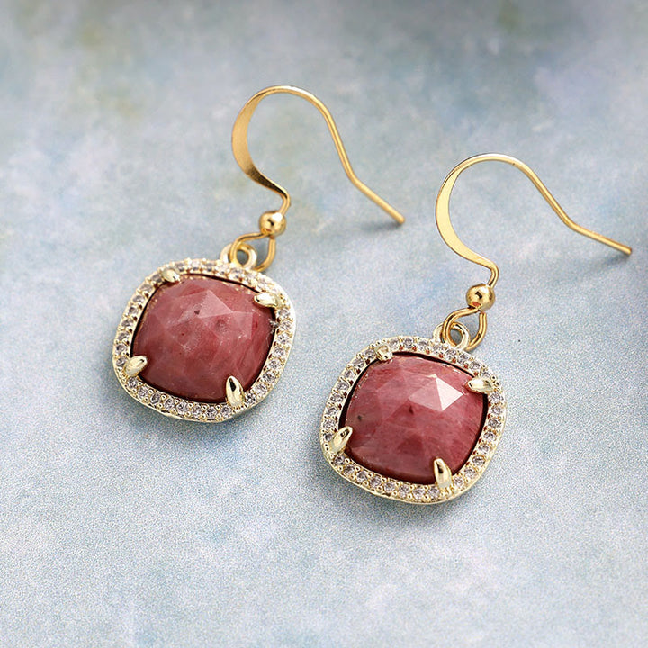 Olivenorma Square Cut Natural Crystal Earrings