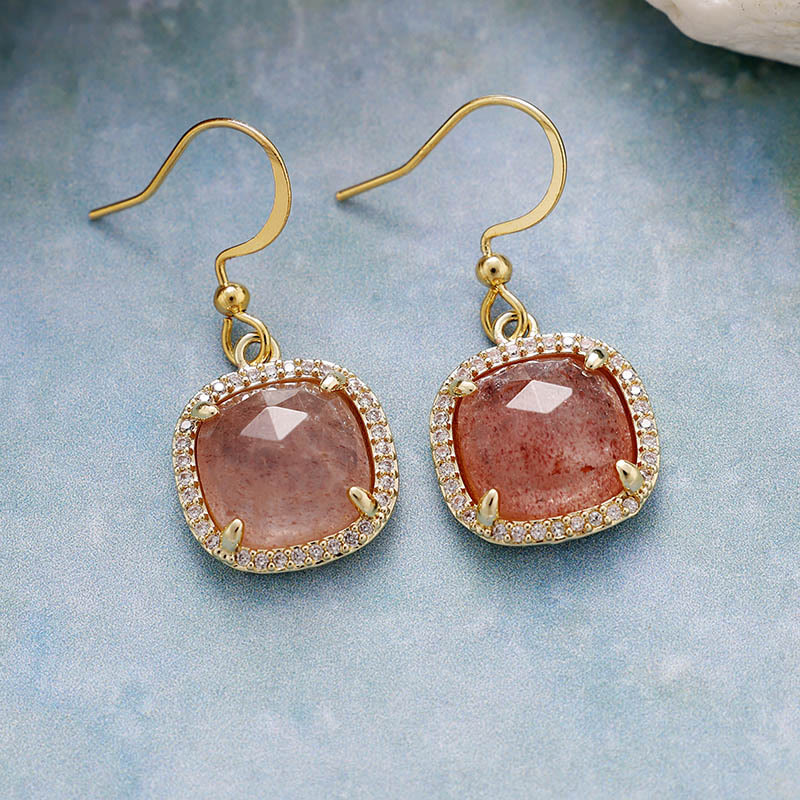 Olivenorma Square Cut Natural Crystal Earrings