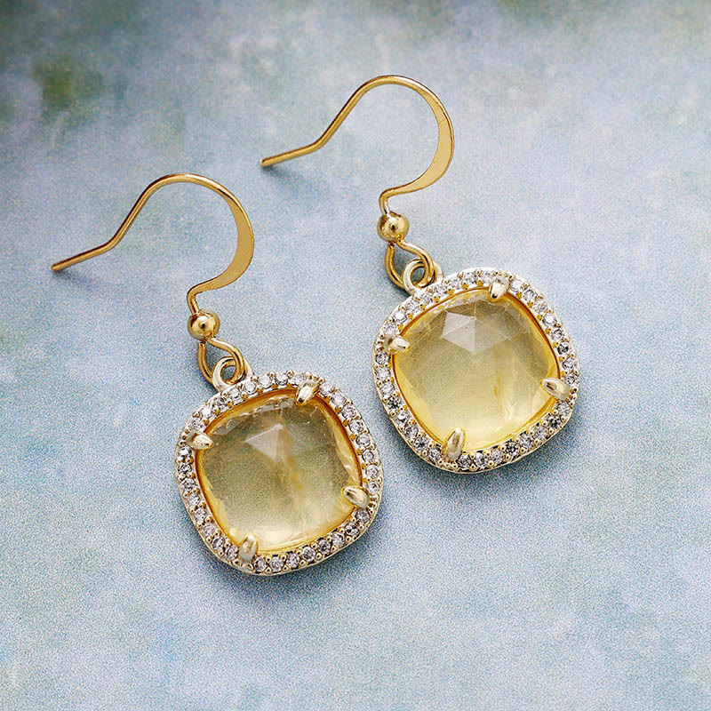 Olivenorma Square Cut Natural Crystal Earrings